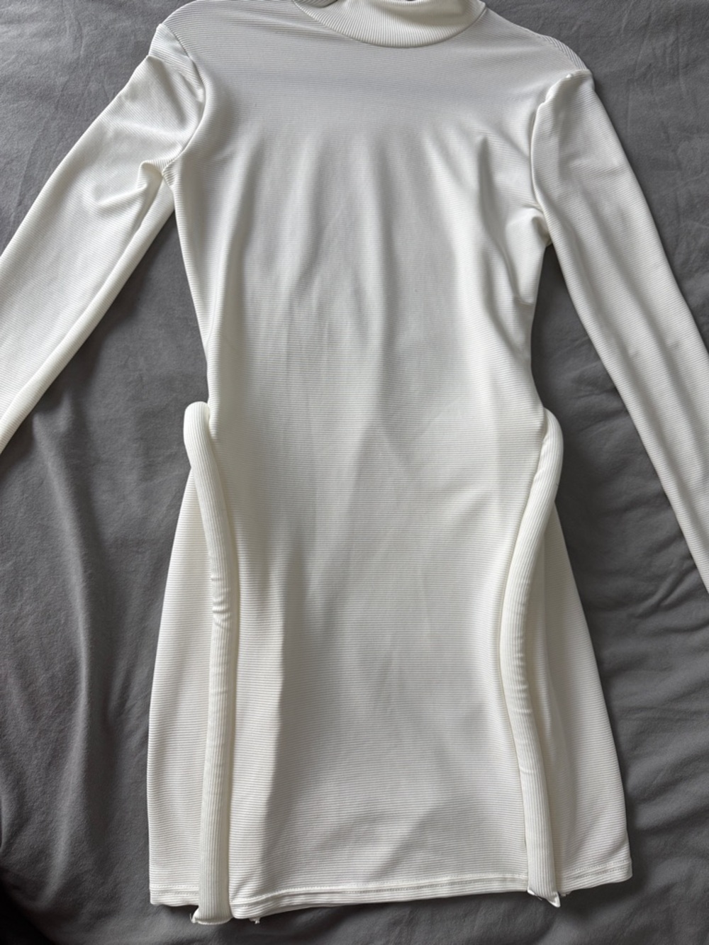 White Turtleneck Bodycon Dress with Sculpted Side Piping